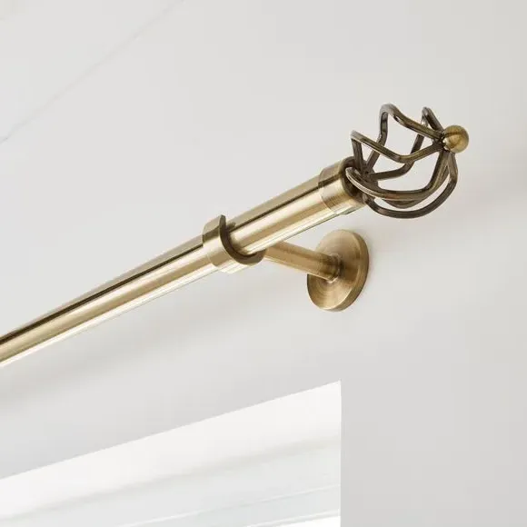 Extendable Curtain Pole with Caged Ball - Brass, Metal image