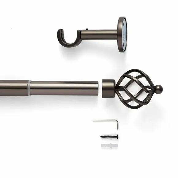 Extendable Curtain Pole with Caged Ball - Grey, Metal