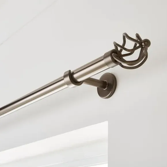 Extendable Curtain Pole with Caged Ball - Grey, Metal