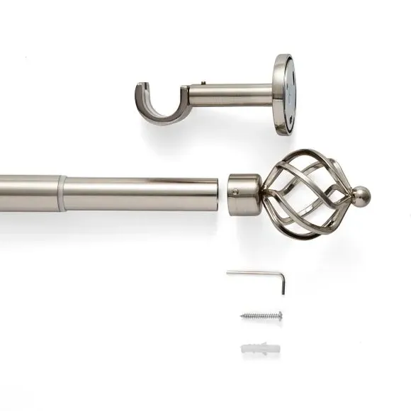 Extendable Curtain Pole with Caged Ball - Satin Steel, Metal