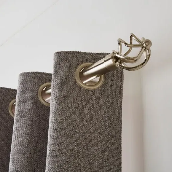 Extendable Curtain Pole with Caged Ball - Satin Steel, Metal