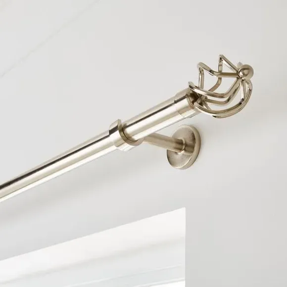 Extendable Curtain Pole with Caged Ball - Satin Steel, Metal