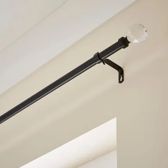 Extendable Curtain Pole with Crystal Ball - Black