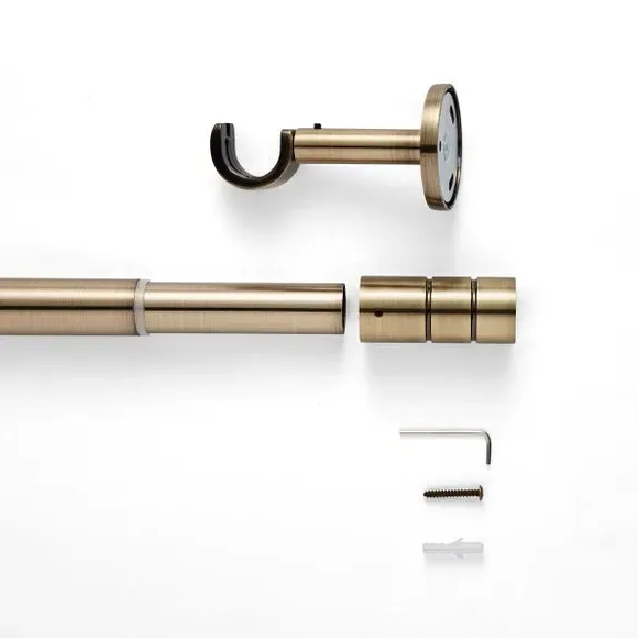 Extendable Curtain Pole with Cylinder Finial - Antique Brass