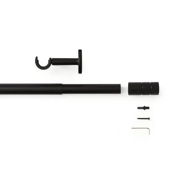 Extendable Curtain Pole with Cylinder Finial - Black