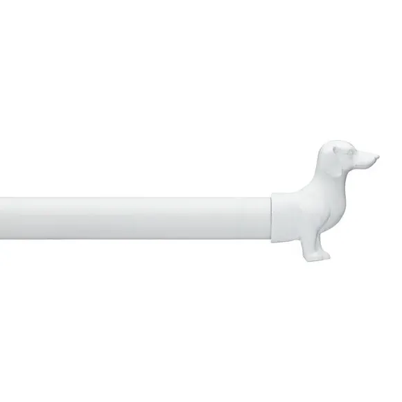 Extendable Curtain Pole with Dog Finial - White image