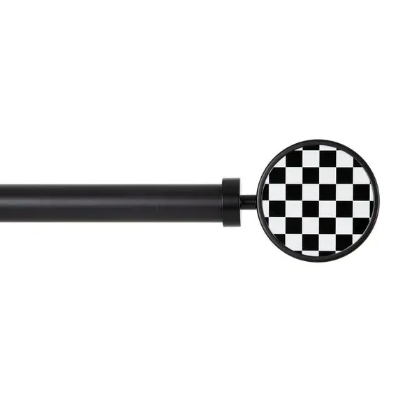 Extendable Curtain Pole with Finials - Black Metal