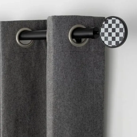 Extendable Curtain Pole with Finials - Black Metal image