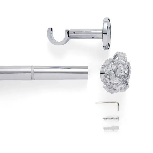 Extendable Curtain Pole with Finials - Chrome, Metal