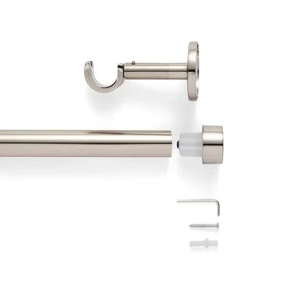 Extendable Curtain Pole with Finials - Satin Steel, Metal