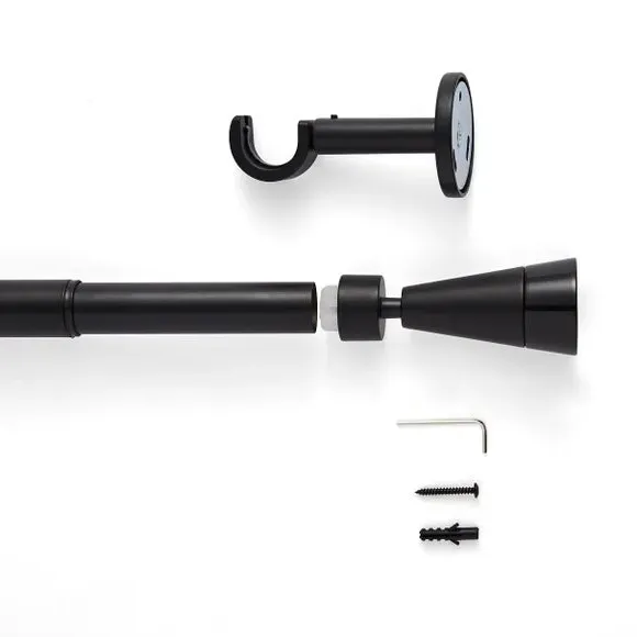 Extendable Curtain Pole with Flute Finial - Black