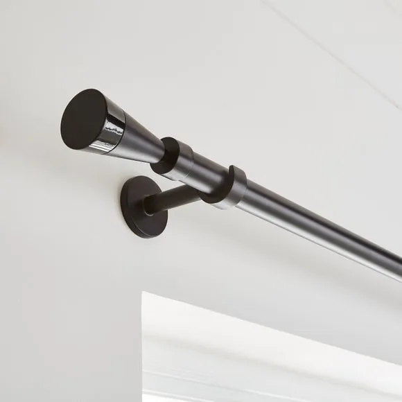 Extendable Curtain Pole with Flute Finial - Black