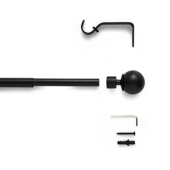 Extendable Curtain Pole with Globe Finial - Black