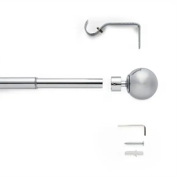 Extendable Curtain Pole with Globe Finial - Chrome