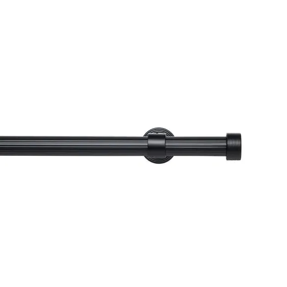 Extendable Curtain Pole with Ribbed Detail - Black