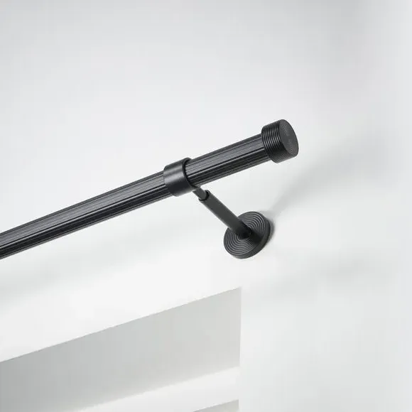 Extendable Curtain Pole with Ribbed Detail - Black image