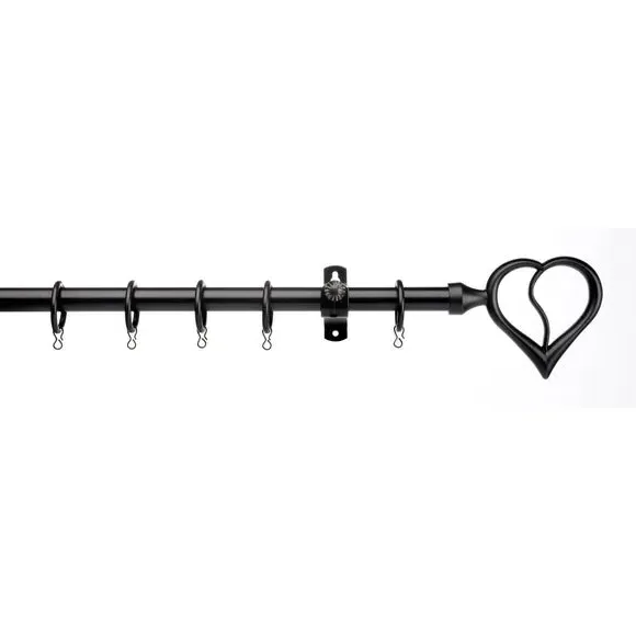 Extendable Curtain Pole with Rings - Black, Metal image