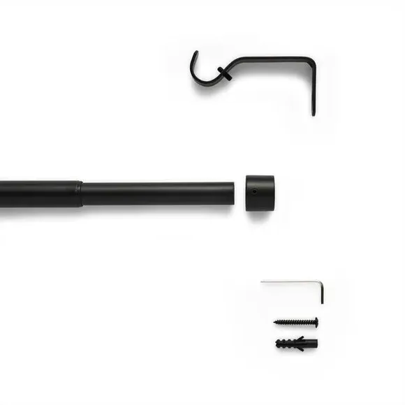 Extendable Curtain Pole with Stud Finial - Black