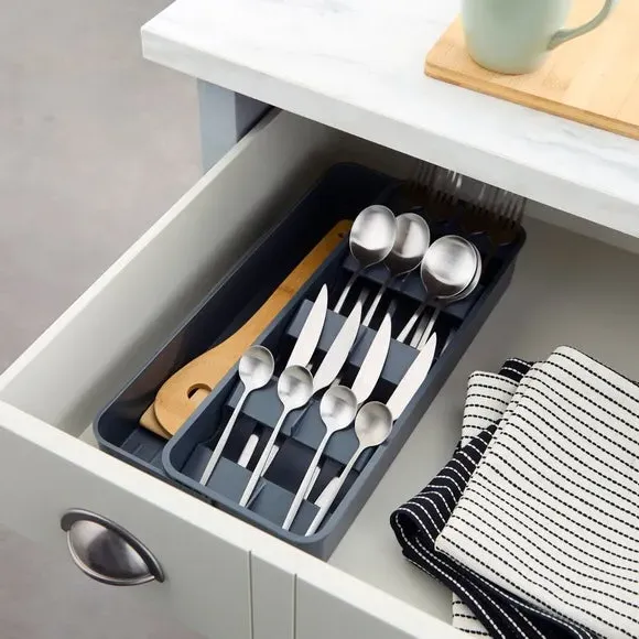 Extendable Cutlery Drawer Organiser - Black, Silicone image