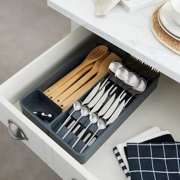 Extendable Drawer Organizer with Storage - Black