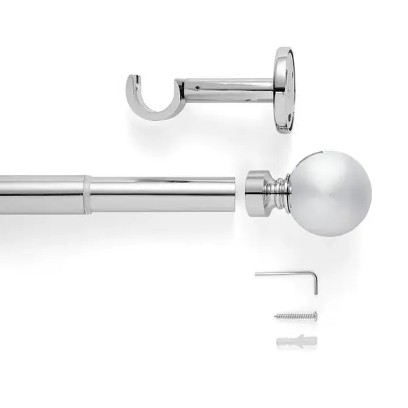 Extendable Eyelet Curtain Pole - Chrome, Metal