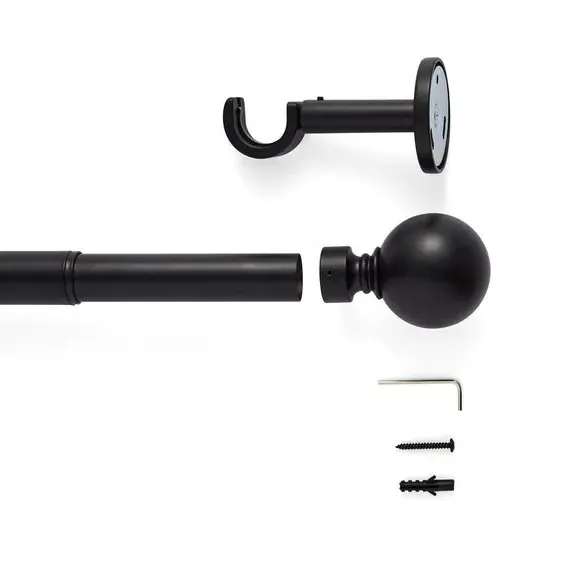 Extendable Eyelet Curtain Pole - Matt Black, Metal