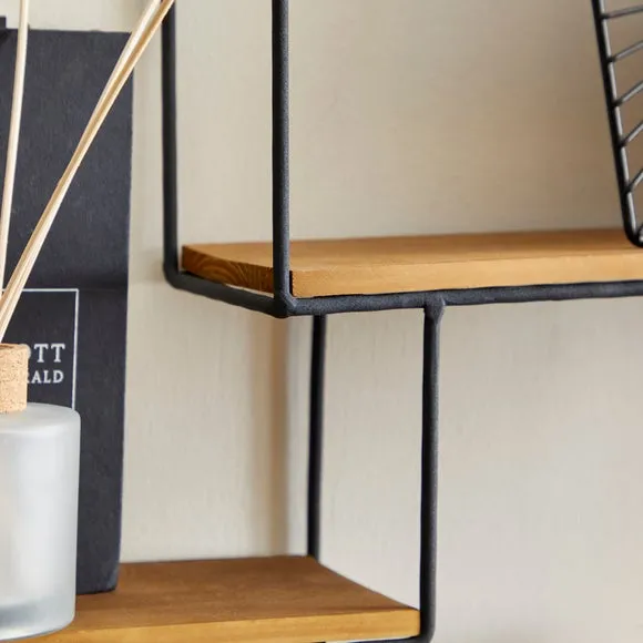 Extra Large Circle Shelf - Black, Wire & Wood