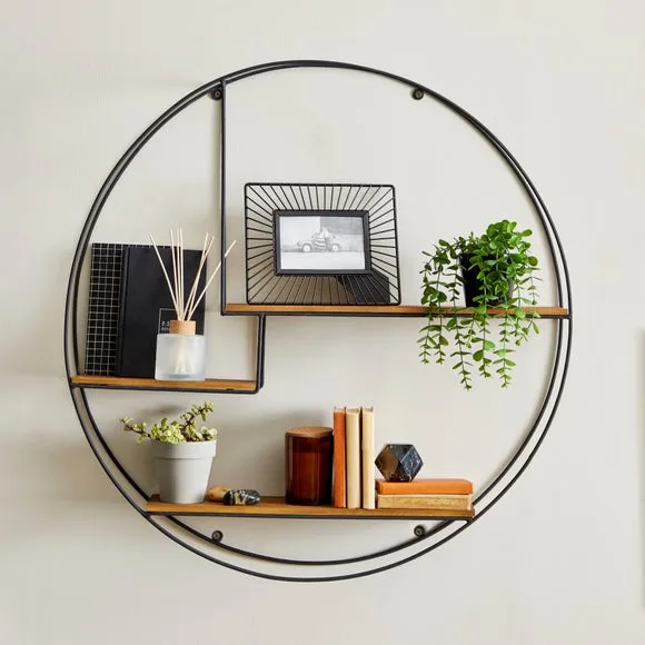 Extra Large Circle Shelf - Black, Wire & Wood