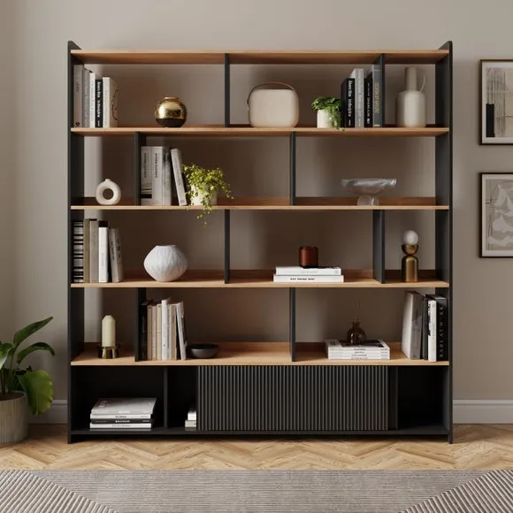 Extra Wide Bookcase with Cupboards - Black