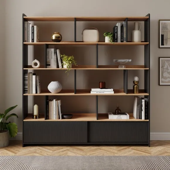 Extra Wide Bookcase with Cupboards - Black image