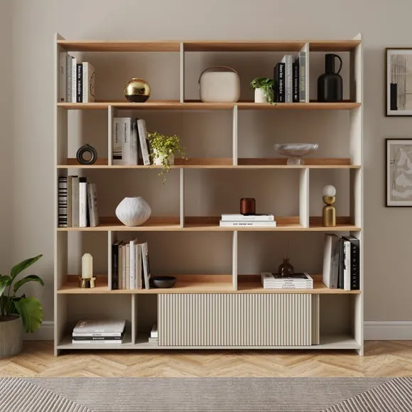 Extra Wide Bookcase with Cupboards - Natural