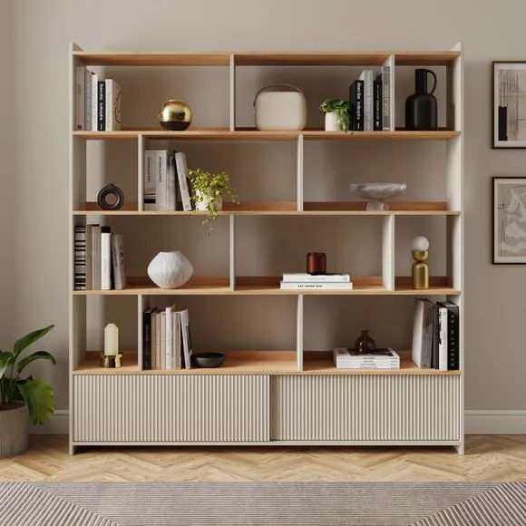 Extra Wide Bookcase with Cupboards - Natural
