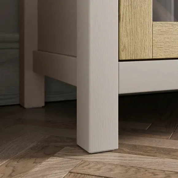 Extra Wide Glazed Sideboard - Stone, Oak Effect