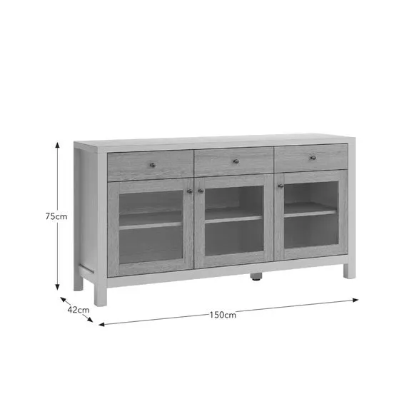 Extra Wide Glazed Sideboard - Stone, Oak Effect