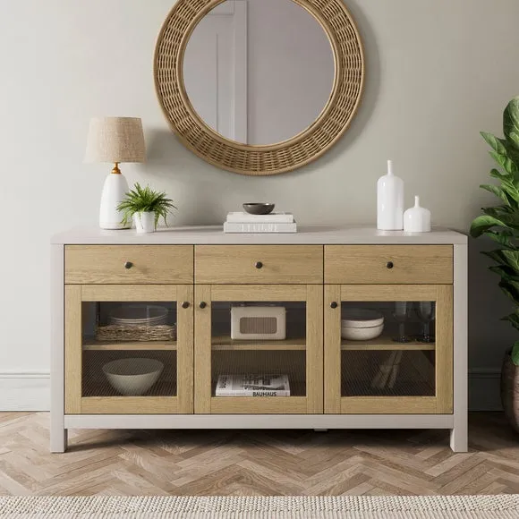 Extra Wide Glazed Sideboard - Stone, Oak Effect image