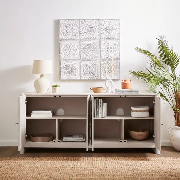 Extra Wide Sideboard with Storage - White, Mango Wood