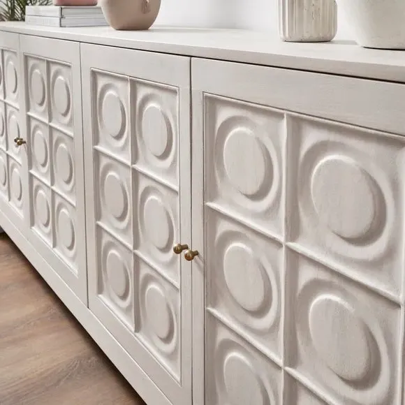 Extra Wide Sideboard with Storage - White, Mango Wood