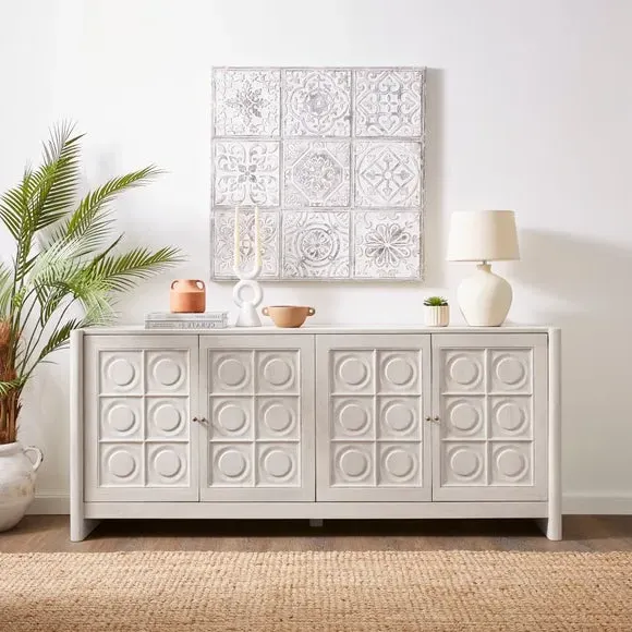 Extra Wide Sideboard with Storage - White, Mango Wood
