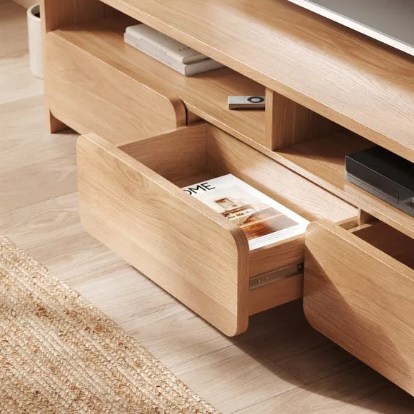 Extra Wide TV Unit with Shelves - Light Oak