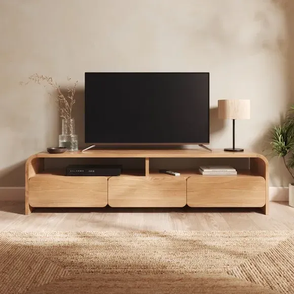 Extra Wide TV Unit with Shelves - Light Oak image