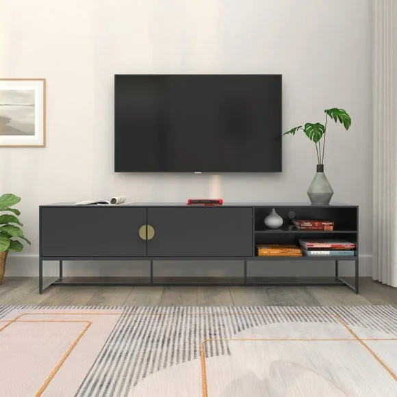 Extra Wide TV Unit with Storage - Grey, Wood