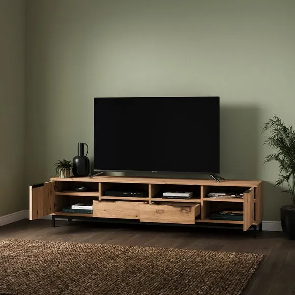 Extra Wide TV Unit with Storage - Oak Effect