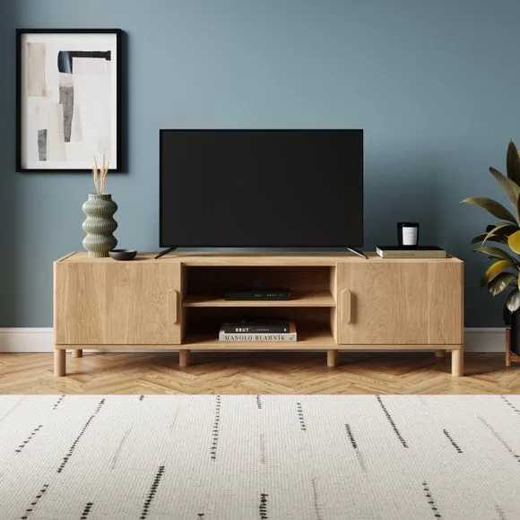 Extra Wide TV Unit with Storage - Oak, Wood image