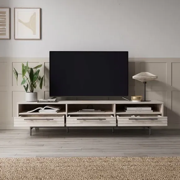 Extra Wide TV Unit with Storage - Whitewashed