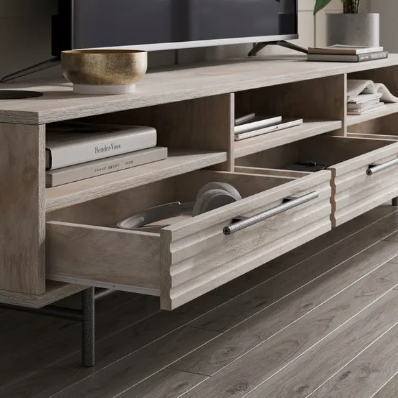 Extra Wide TV Unit with Storage - Whitewashed