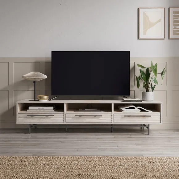 Extra Wide TV Unit with Storage - Whitewashed
