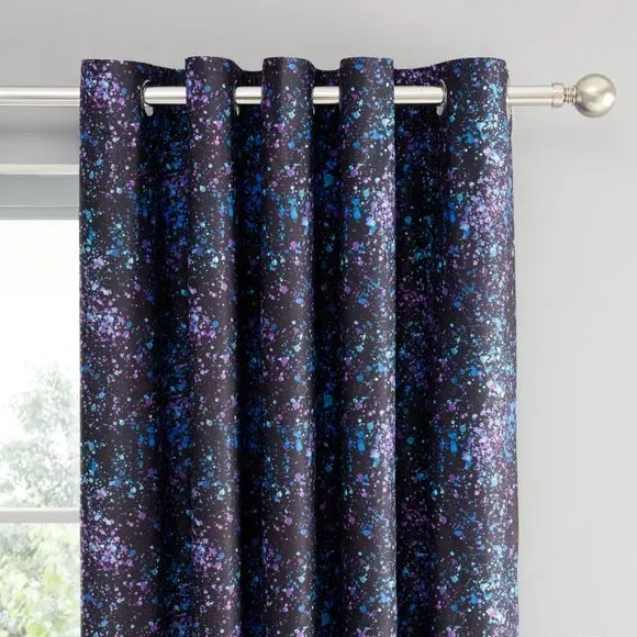 Eyelet Blackout Curtains - Black, Paint Splatter