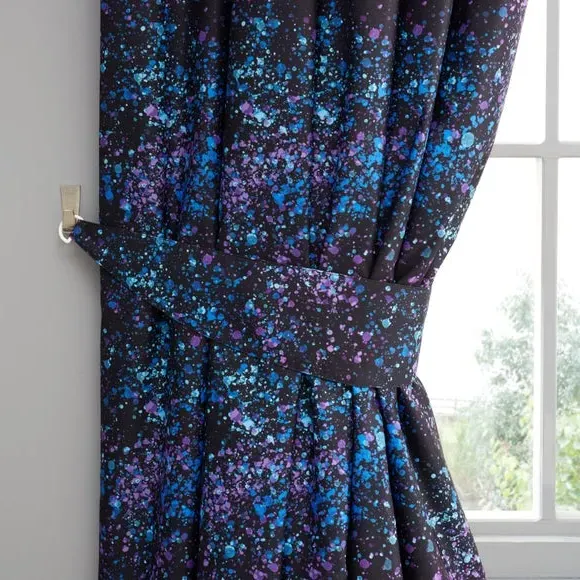 Eyelet Blackout Curtains - Black, Paint Splatter