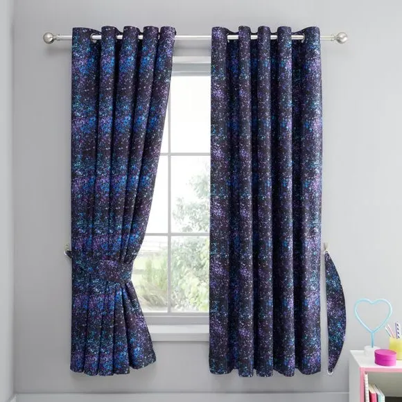 Eyelet Blackout Curtains - Black, Paint Splatter image