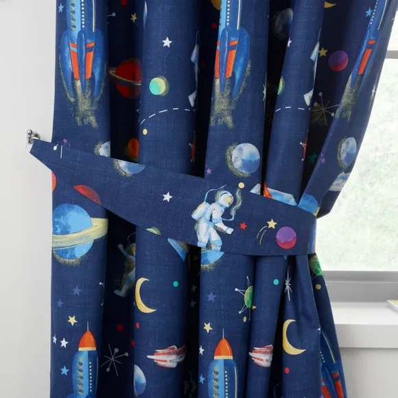 Eyelet Blackout Curtains - Blue, Cotton